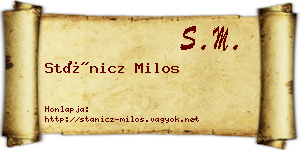 Stánicz Milos névjegykártya